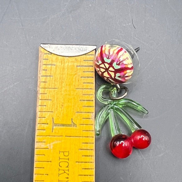 Cherry Dangle Earrings Colorful Round Post Earrings Fun Quirky Jewelry - Picture 5 of 5